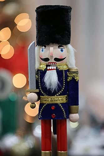 Soldado azul com espada de madeira decoração de natal decoração artesanal colecionável quebra -nozes, decoração