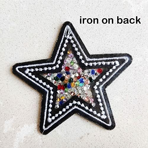 2 Pacote de cor estrelas cintilantes Ferro em Sew On Patch, Bling Crystal Rhinestone emblema emblema bordada