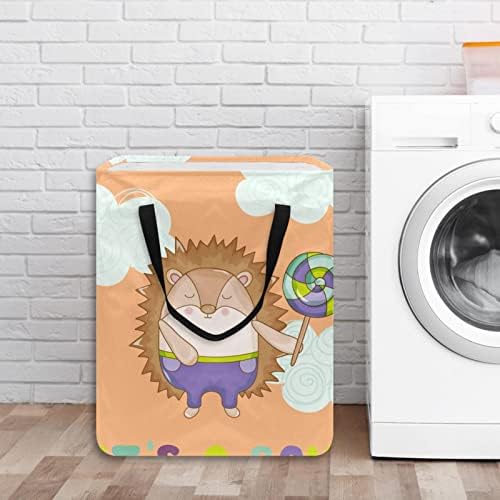 Hedgehog engraçado é um garoto com estampa de garoto cesto de roupa dobrável, cestas de lavanderia à prova d'água