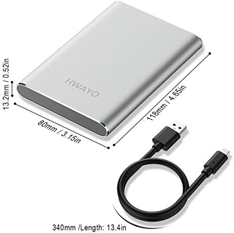 Disco rígido externo portátil Hwayo 250 GB, USB3.1 Gen 1 Tipo C Ultra Slim 2.5 '