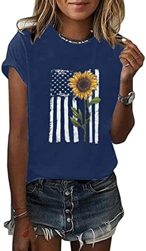 American Flag Tir Shirt for Women Print Print Short Blouse Day Independence Tops 2023 Camisas casuais