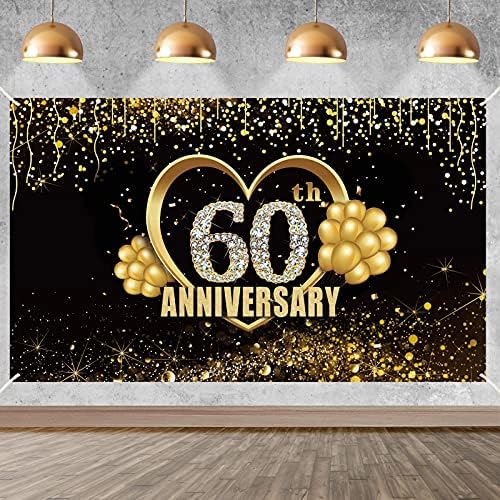 Kit de suprimentos de decoração de 60 anos - Goldeira de ouro Banner de 60 anos de 60 anos, 9pcs Sparkling 60 Remitando pendurado, 6pcs POMs, 1 PCS Greates de festa de 60 anos de 60 anos
