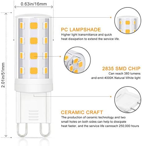 Lâmpada LED de LED de LED de LED de Wellhome 3watt 40watt 35 watt halogen g9 lâmpada, 2700k quente branco 120 volts 400 lúmens 72 Base bi-pino LED 360 graus G9 Bulbo LED-pacote de 12