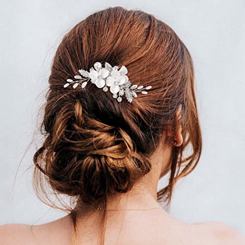 Catery Bride Hair Hair Comb Flower Combs Folhe Bridal Hair Piece Cristal