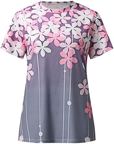 Summer feminino manga curta Crew pescoço flor estampada Top T camisetas camisetas casuais camiseta