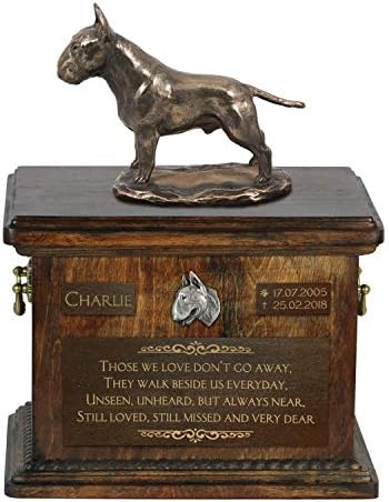 Bull Terrier, Urn for Dog Ashes Memorial com estátua, nome e citação de animais de estimação - Artdog personalizado
