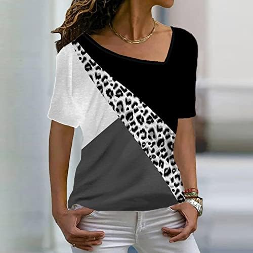 Womens 2023 Tops de verão elegante de manga curta V camisetas de pescoço de pescoço leopardo