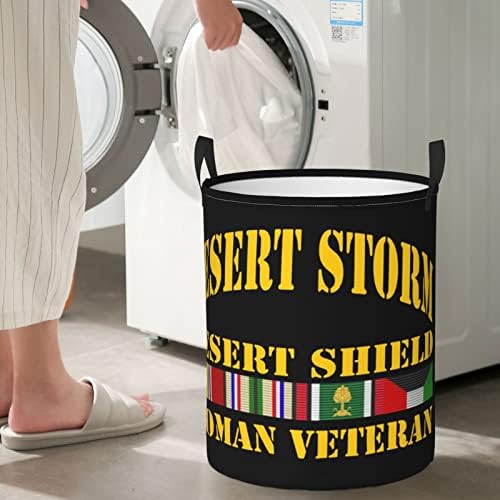 Desert tempestade veterana lavanderia cesto circular lavanderia bolsa de roupa cesto dobrável para cesto de banheiro
