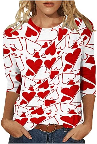Camisa do dia dos namorados feminino, amor, camiseta com estampa de coração pullover 3/4 de manga tópicos