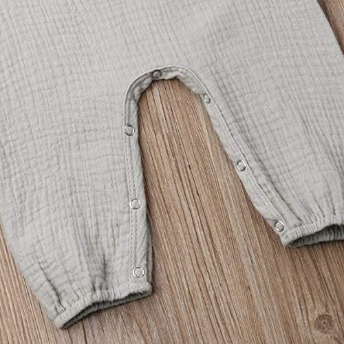 Macacão de manga curta de meninas meninos com bolso, algodão orgânico e linho sem mangas de uma peça de peça