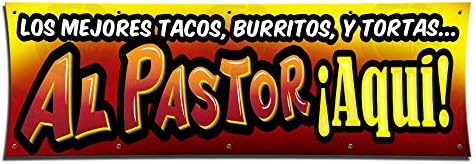 Los Mejores Tacos Al Pastor Banner Sign Open Restaurant Mexican Food BBQ Fiestas