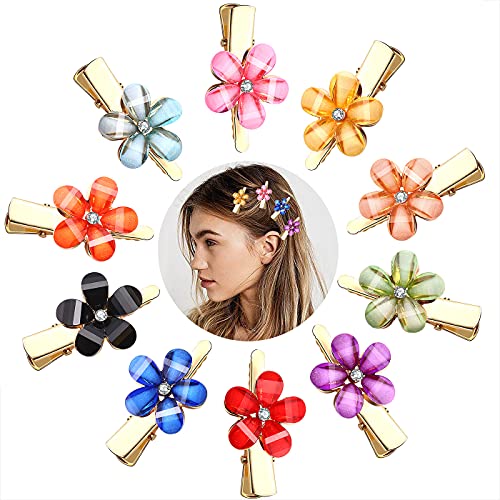 XOCARTIGE 10pcs Clipes de cabelo de flores para mulheres Mini cabelos florais Cristal Barrettes