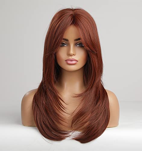 Vedar Auburn Red Wigs com franja, perucas vermelhas de cobre para mulheres, cabelos sintéticos de comprimento