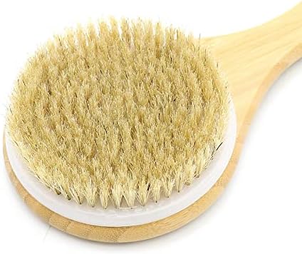 Escovas de corpo do banheiro de mobukjuu, pincel de cerdas naturais de banheiro com alça de madeira escova seca