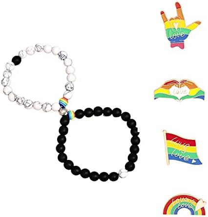 Rainbow Pride Magnet Bracelet Relacionamento Pride Bracelets de contas Bandeira arco -íris Pinos