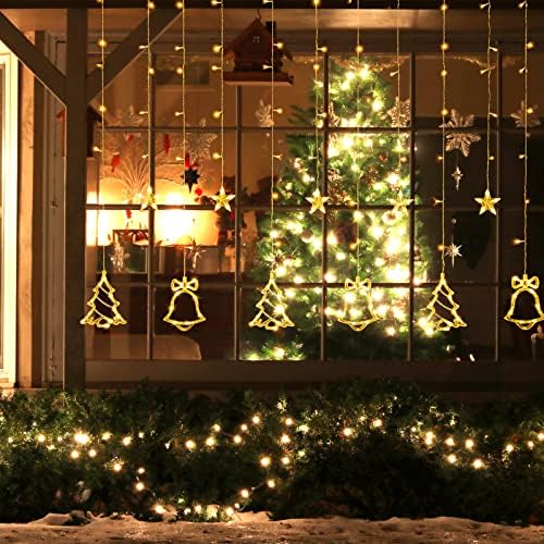Luzes da janela de Natal 138 LED Warm White White Decoration String Luzes conectáveis ​​8 modos piscantes