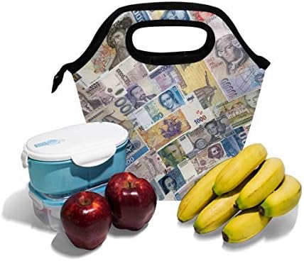 Lancheira da lancheira VIPSK Bills Dollar Lunch Box, Bolsas de almoço à prova d'água de viagem ao ar livre com zíper, preto