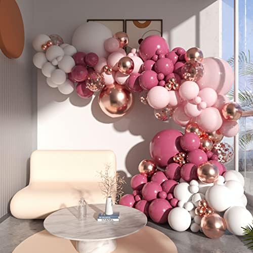 124pcs Rose e Kit de guirlanda de balão rosa, balões de balão rosa empoeirado rosa Balão branco Balão