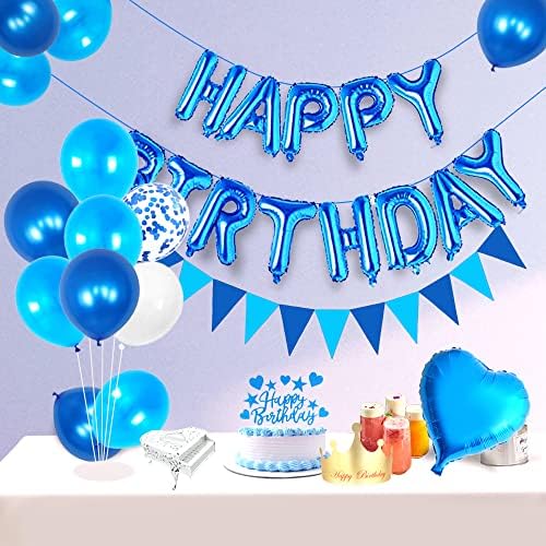 yujiaonly 75º aniversário decorações de festa azul feliz aniversário balões azul número 75 Feliz aniversário
