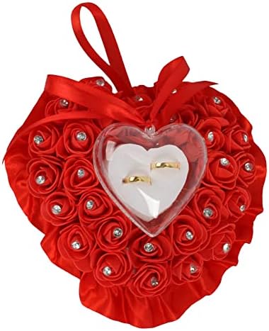 Porta de travesseiro de anel de casamento em forma de coração, almofada de portador de anel,