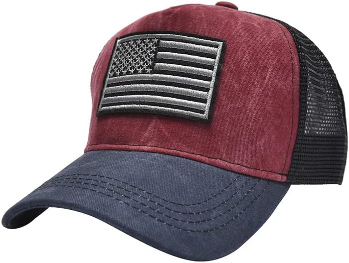 Chapéu de bandeira americana para homens, mulheres, malha respirável bordada com chapéu de pai, bandeira