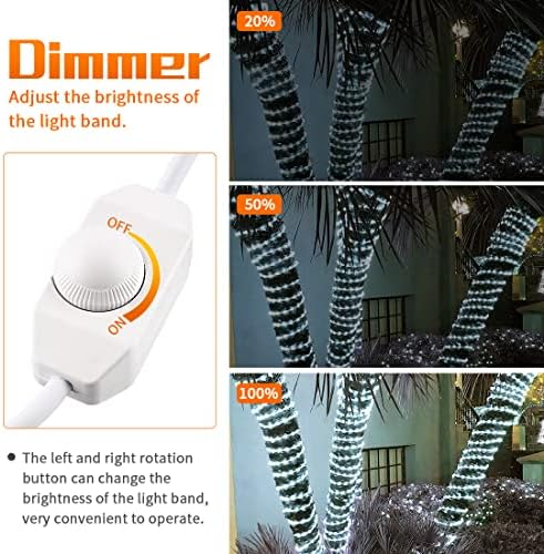 Tigqiang 80ft LED ROPE LUZ, Dimmível Luz de corda externa interna, LEDs brancos à prova d'água 864 Daylight,