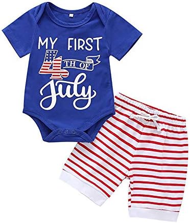 Odasdo bebê menino meu primeiro dia 4 de julho, estampa patriótica e macacão listrado.