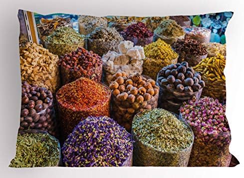 Ambesonne Spice Pillow Sham, Herbs Flower Especiarias no bazar em Deira Dubai Tastes Tradicionais, Tamanho padrão
