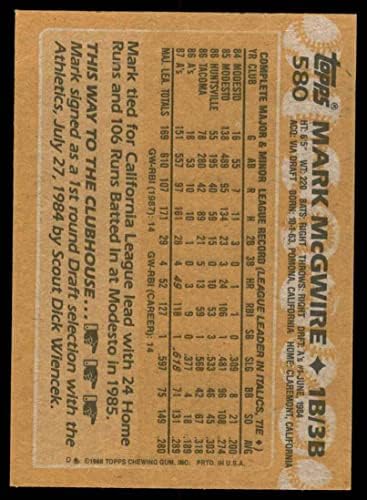 1988 Topps 580 Mark McGwire Oakland Athletics NM/MT Athletics