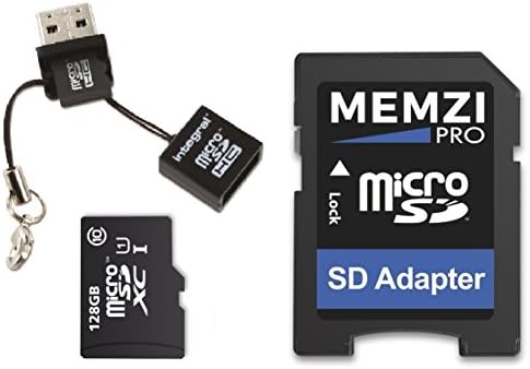 Memzi Pro 128GB classe 10 80MB/S Micro SDXC Memory Card com adaptador SD e Micro USB Reader para câmeras