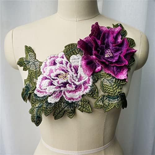 Zsqaw Purple 3D Peony Flowle Folhas de renda com coladas multicamadas Apliques de vestido bordado