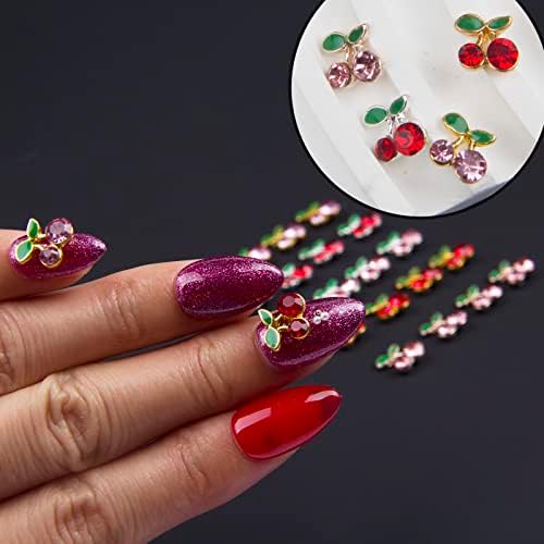 120 PCs Kawaii Cherry Flower Acades, encantos da arte da unha, jóias de unhas, gemas e encantos