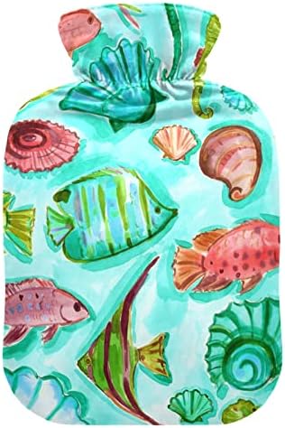Garrafas de água quente com capa pintada à mão Tropical Fish Seahorse e Shell Illustration Saco de água quente para