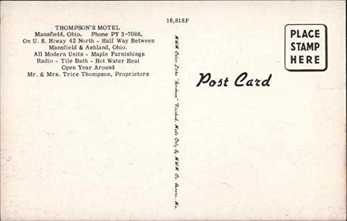 Motel Mansfield de Thompson, Ohio Oh cartão postal vintage original