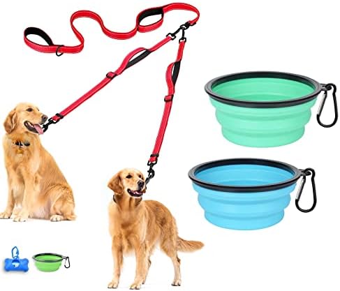 Petbonus Red Double Dog Leash e 2-Pack Silicone Bolls de cachorro colapsível