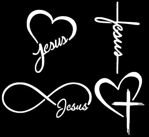 Decalques de Jesus 4 pacote: Jesus Coração, Cruz de Jesus, Jesus Infinito, Cruz Coração