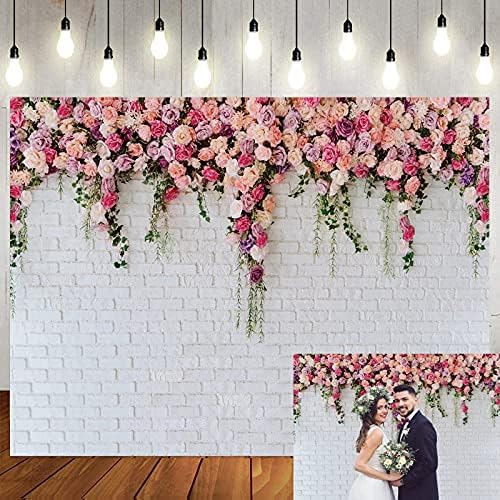 Ltlyh 5x3 pés de tijolos brancos flores de parede de parede de pano de fundo do dia dos namorados
