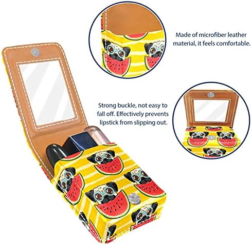 Caixa de batom de maquiagem para óculos de cachorro de fora do pug, melancia listra amarela Lipstick portátil Organizador