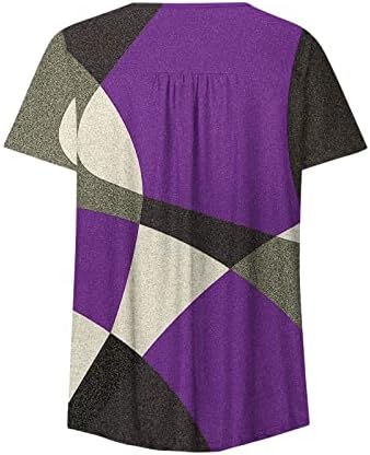 Qtthzzr plus size tops para mulheres colorido bloco de cor curta henley v pescoço plissou blusa