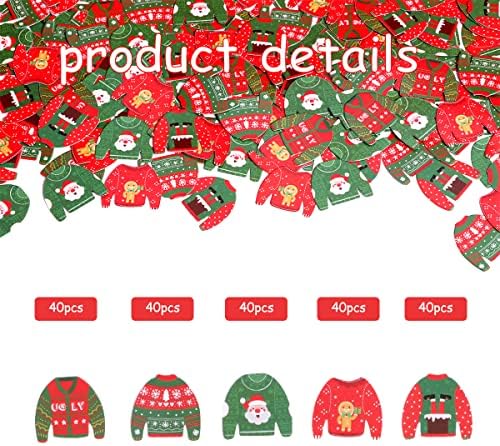 200pcs Sweater Ugly Confetti de Natal, Decorações de Confetes de Mesa de Natal Verde Verde para Duas Afastros
