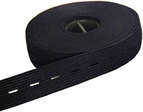Bobina de cinto de costura preto e branco de 20 mm com orifício de botão elástico elástico faixa 48 jardas