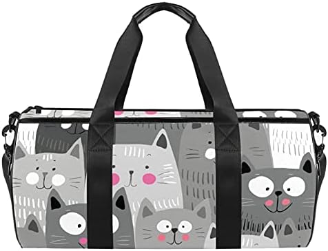 Mamacool Cute de desenhos animados Cinza cinza Kitty Duffel ombro de transporte de bolsa de lona de lona