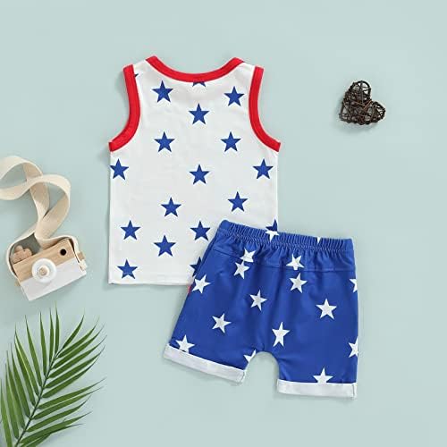 Roupas de menino infantil Conjunto de roupas estrela Independence Day T-shirt top shorts azuis