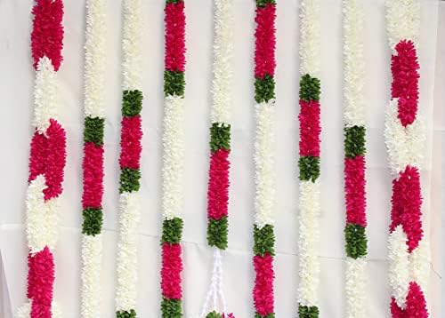 Dreams@Flores de tecido artificial e sintético Garland branco com flores de cor rosa Chain Garland Design Multi