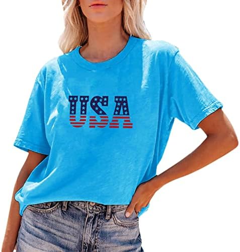 Mulher camisa sólida Dia da independência feminina Impressão de manga curta camiseta dos EUA