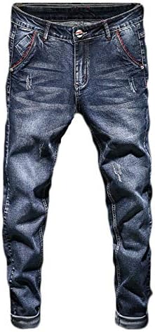 Andongnywell Men Slim Fit Fitty Long Skinny Jeans Strelt Comfort Comfort Denim calça de jeans de perna