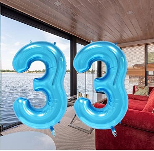 Qweqwe azul número 33 balões 40 Número de papel alumínio balão de 33º aniversário Balões dígitos 33 Hélio Big