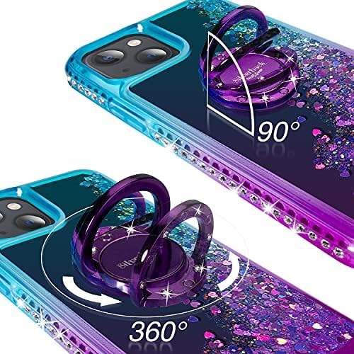 Caso Silverback para iPhone 14 Plus, movimentando liquidação líquida de brilho holográfico com kickstand, meninas