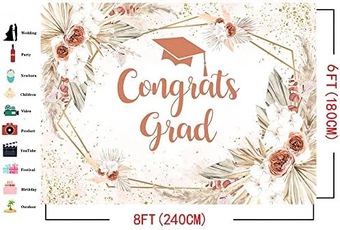 Mocsicka parabéns pano de fundo boho chic flores rosa graduação festa fotografia background vinil classe de