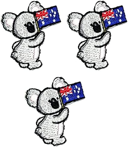 UMama Patch Conjunto de 3 mini belas coala urso com australia Flag Cartoon Ferro bordado em patch coala
